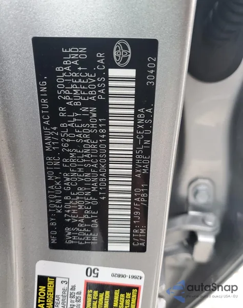 2025 Toyota Camry Xse from USA, damaged, VIN 4T1DBADK0SU014811